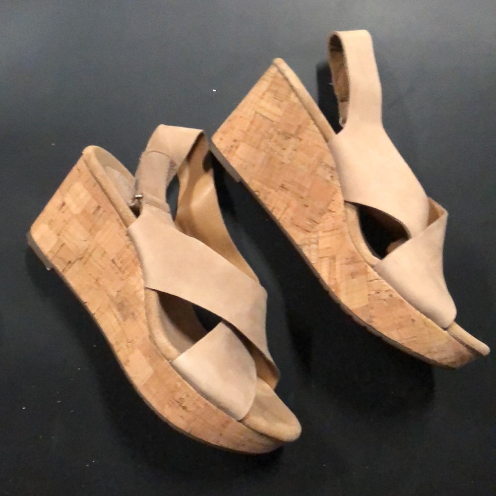 Clarks Beige Cork Wedge Sandals - Picture 1 of 3